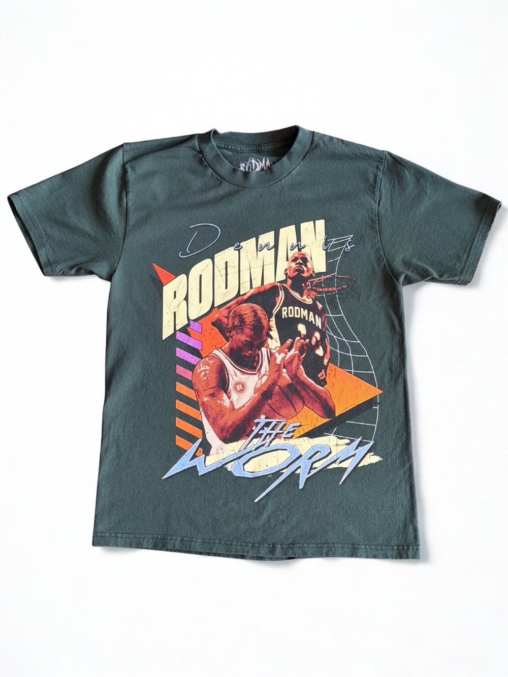 Dennis Rodman Graphic Tee - Dark Green Retro Basketball Print